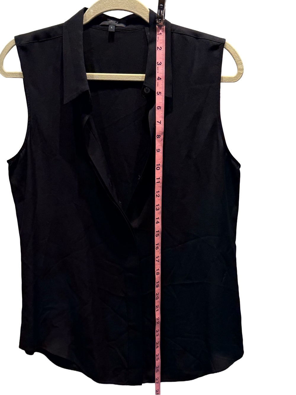 Theory Black Silk Sleeveless Button Front Blouse - Size L - Picture 2 of 4